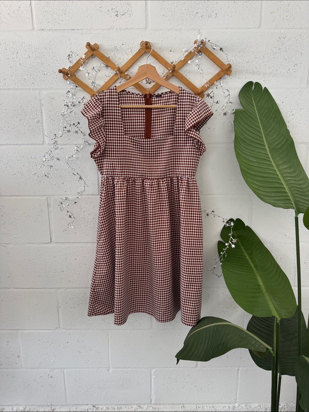Flutter sleeve plaid dress with pockets